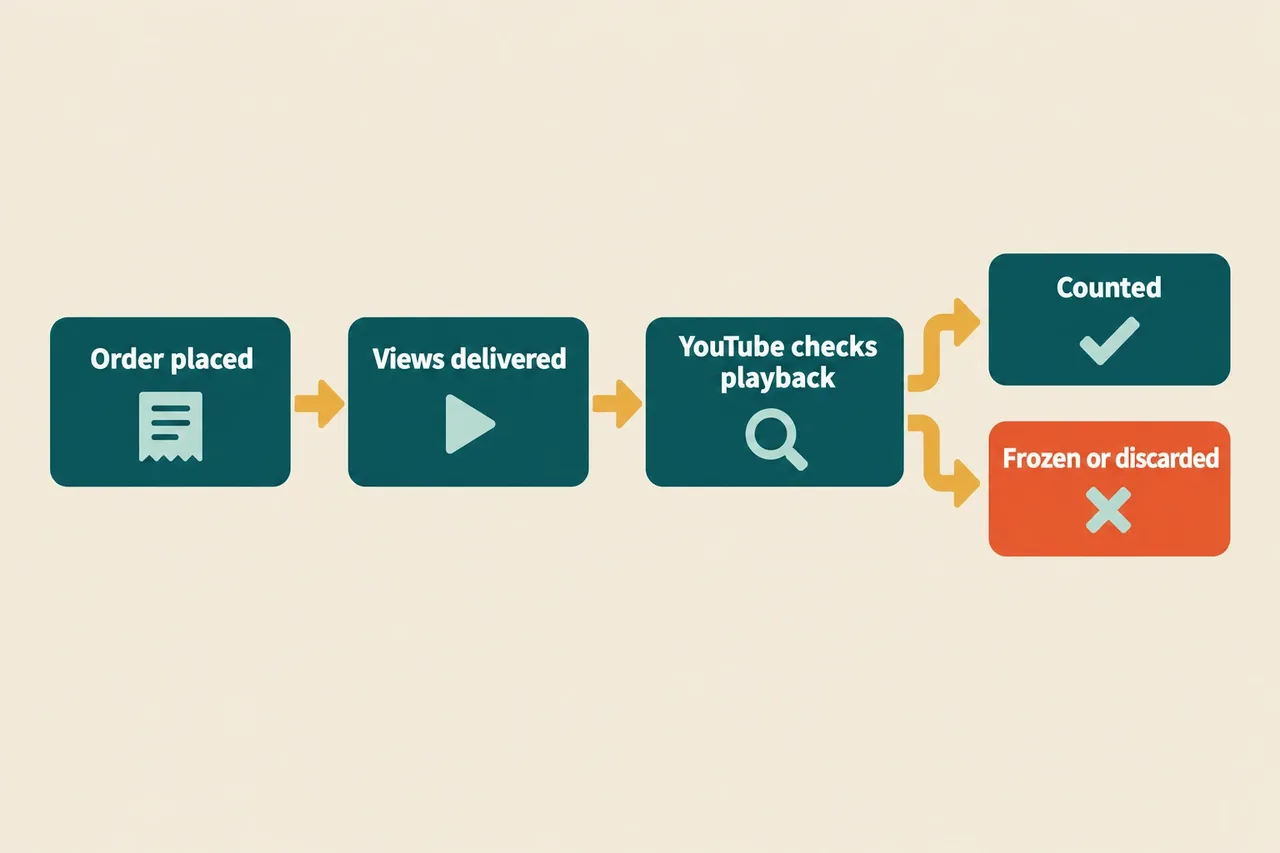 Flow diagram of how YouTube checks bought views from BoostMe.com
