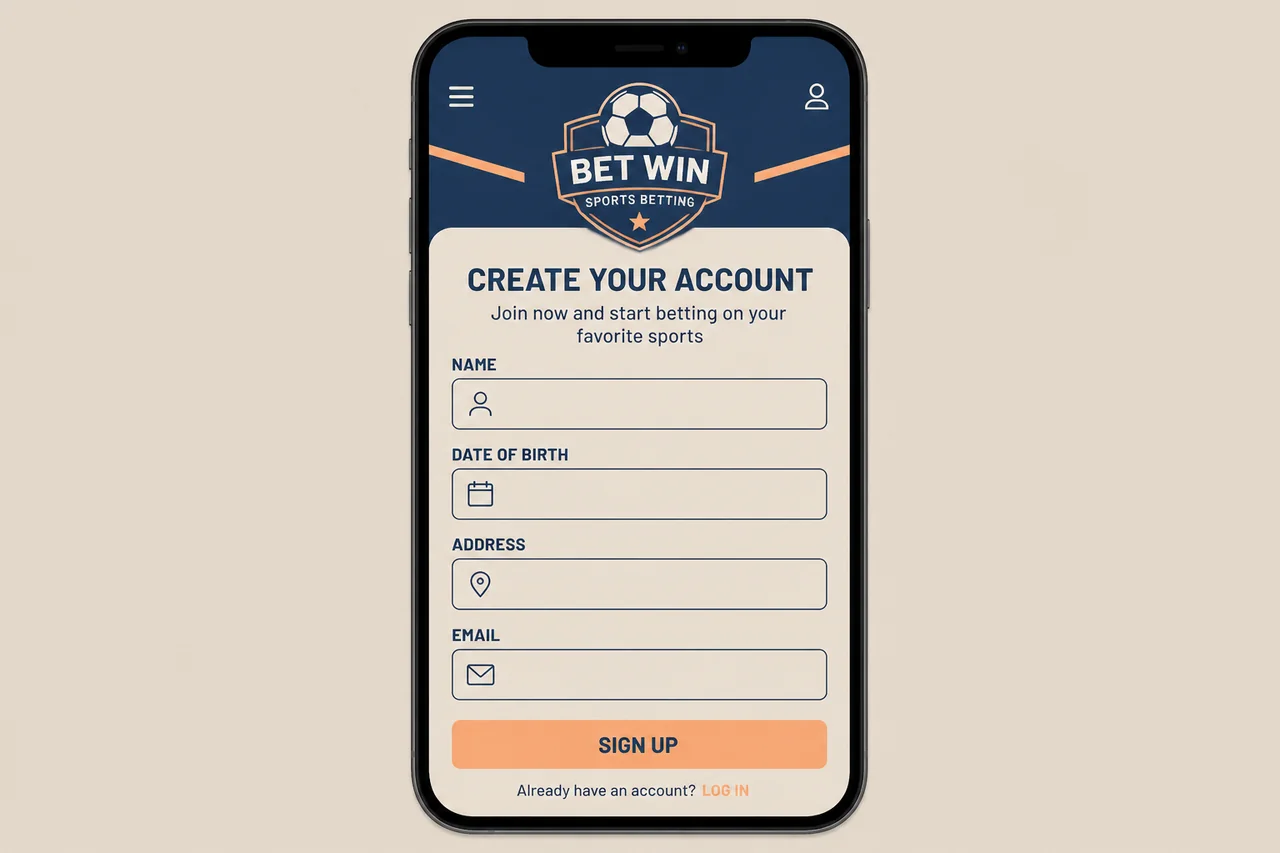 Sports betting account registration form screen with empty input rows